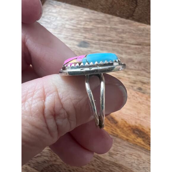 Sterling Silver Cotton Candy Turquoise Ring Pink Blue Size 5.75 6g Boho Jewelry - Picture 7 of 10